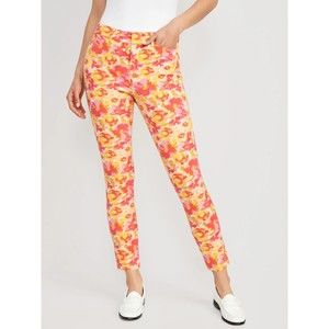 Old Navy High Rise Pixie Skinny Ankle Pants Womens 6 Yellow Floral Stretch NEW